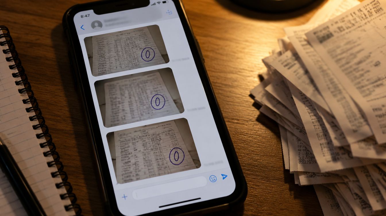 Fotos de cierres en papel llenos de ceros en un teléfono
