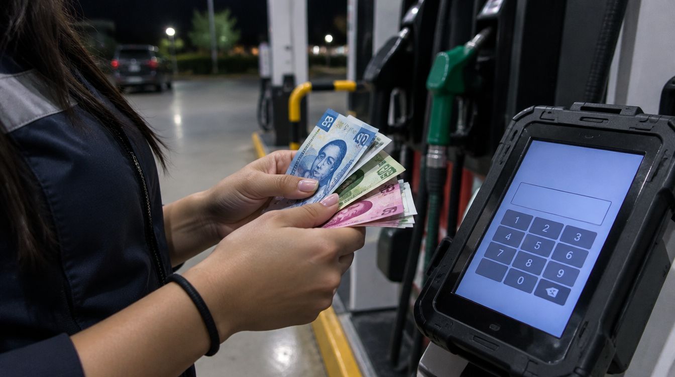 Una despachadora cuenta billetes sin ver la cifra esperada